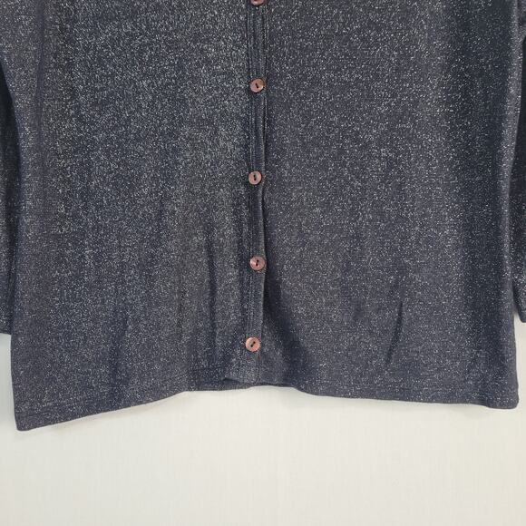 Vintage Talbots V-neck 3/4 Sleeve Shimmer Cardigan size M navy silver 90s office - Picture 3 of 7
